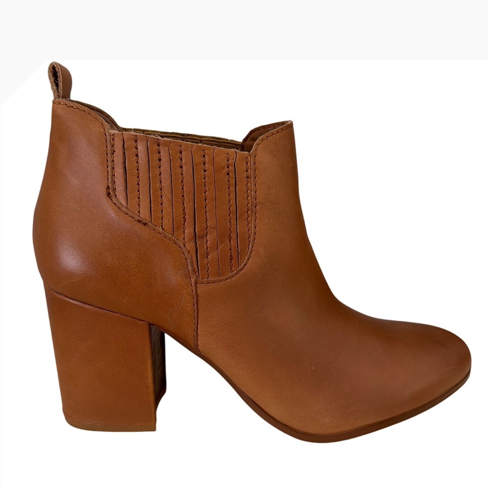 Kelsi Dagger Brooklyn Womens Cognac Leather Pointed Toe Block Heel Booties 10